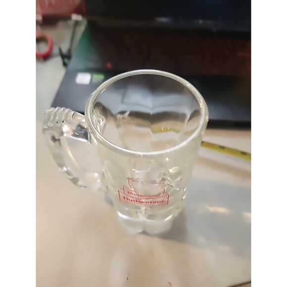 Vintage Budweiser Beer Mug Heavy Glass Stein Red Logo Barware Collectible - Picture 8 of 11